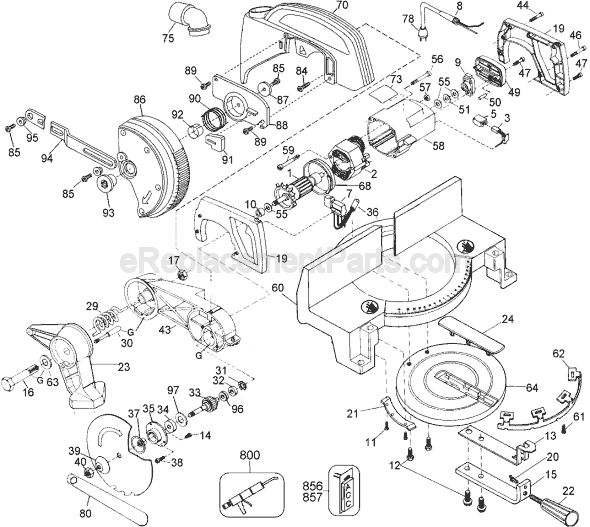 Page A Diagram and Parts List for 1710 Type 1 Black and Decker Miter Saw